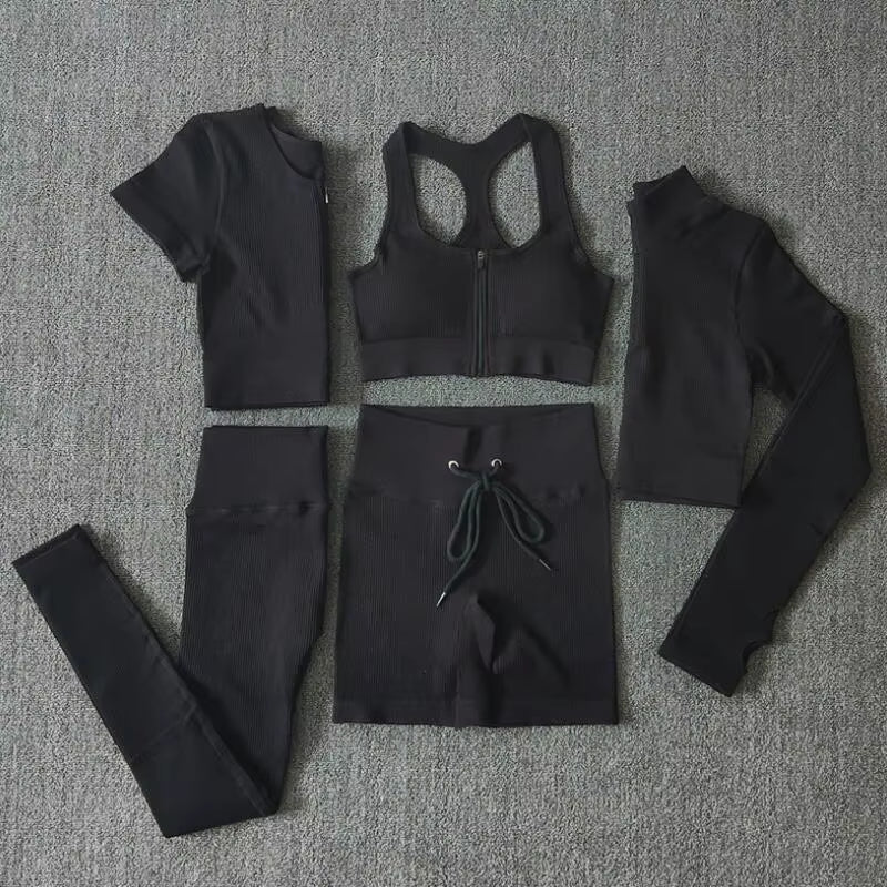 Brown Crop Top Bra Leggings Shorts Sportsuit Workout Outfit Fitness Gym ClotheSeamless Sport Set Women Yoga Set s