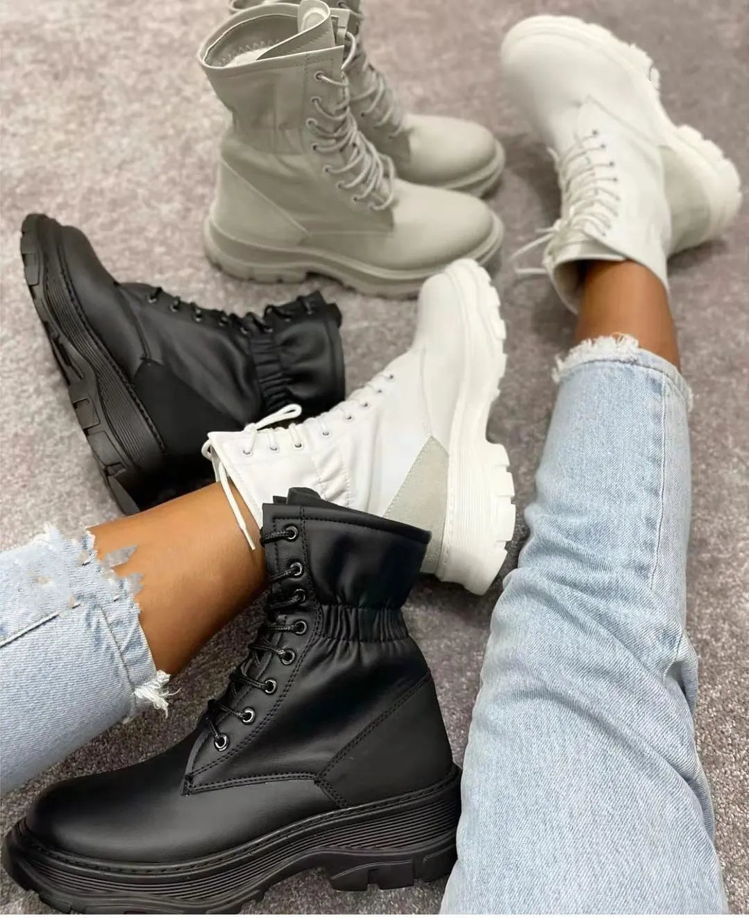 Women’s Winter Round Toe Mid-Tube Martin Boots – Warm Viscose Long Boots with Thick Heel