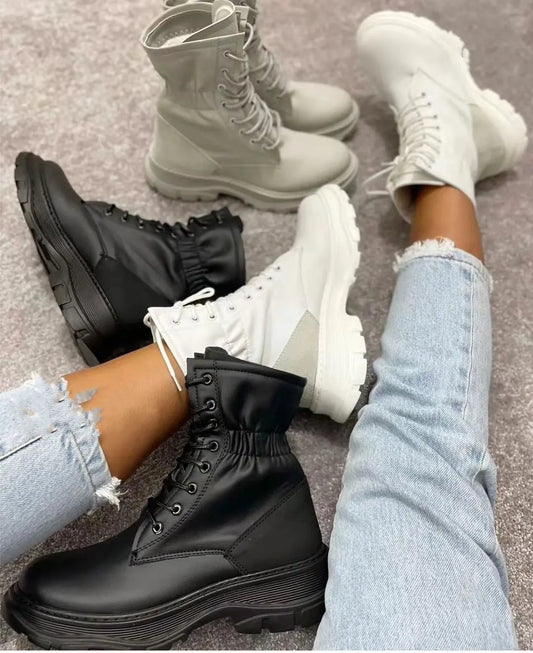 Women’s Winter Round Toe Mid-Tube Martin Boots – Warm Viscose Long Boots with Thick Heel