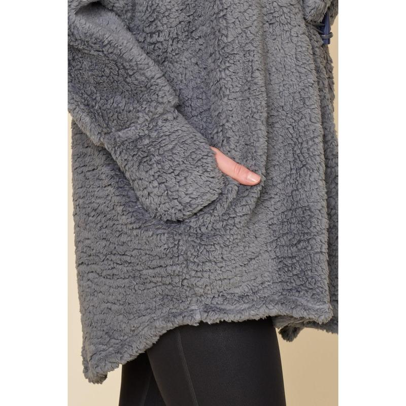 Faux Sherpa Cocoon Coat - Cool Grey