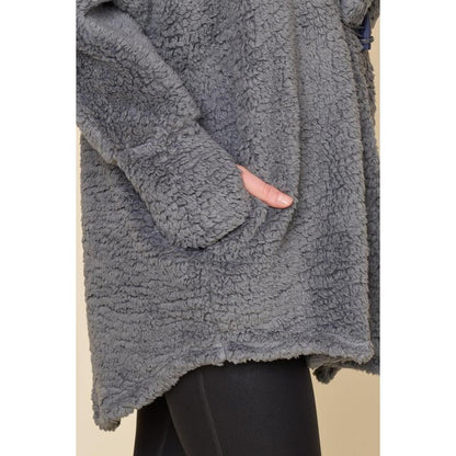 Faux Sherpa Cocoon Coat - Cool Grey
