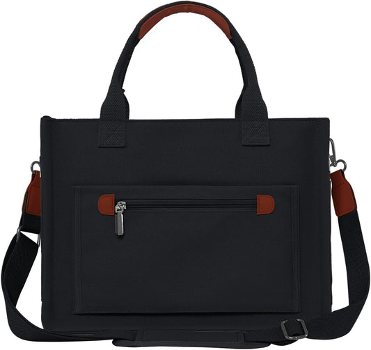 Womens Canvas Tote Bag Purse with Individual Compartment, Zipper Top, Reinforced Bottom & Luggage Sleeve