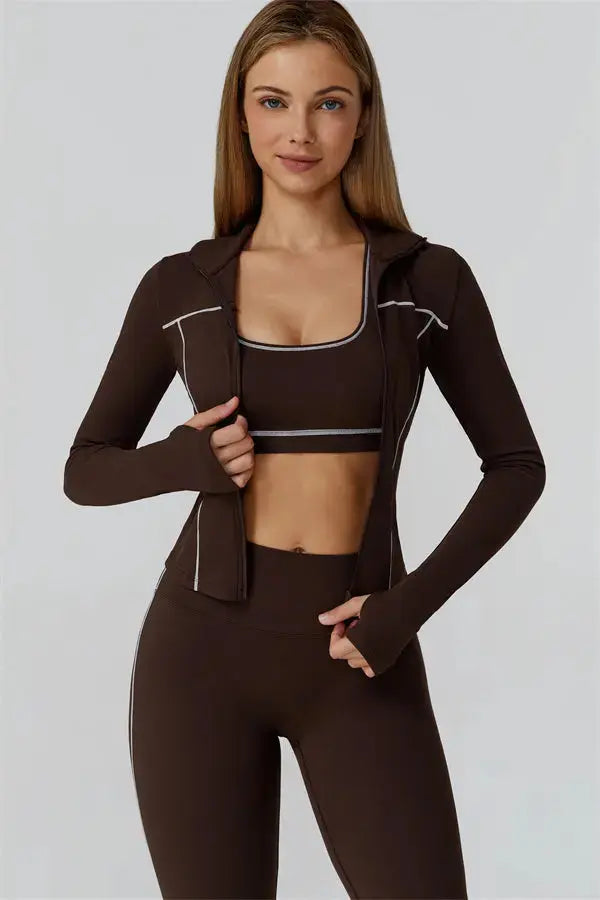 The Venus Zip Top Sports Bra Leggings 3-Piece Set Fitglutes Activewear Gymwear Sportswear & Workout Clothes
