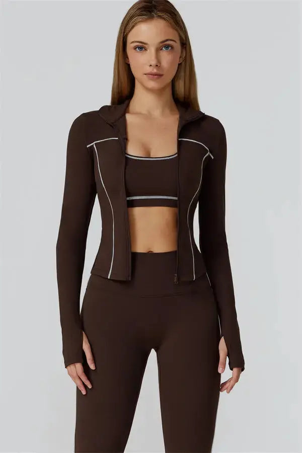 The Venus Zip Top Sports Bra Leggings 3-Piece Set Fitglutes Activewear Gymwear Sportswear & Workout Clothes