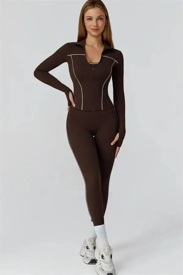 The Venus Zip Top Sports Bra Leggings 3-Piece Set Fitglutes Activewear Gymwear Sportswear & Workout Clothes