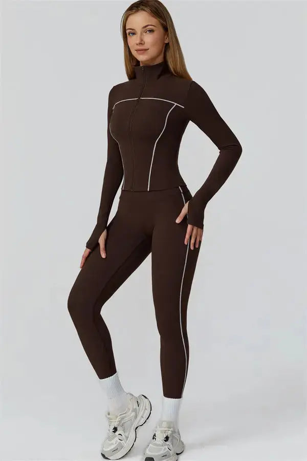 The Venus Zip Top Sports Bra Leggings 3-Piece Set Fitglutes Activewear Gymwear Sportswear & Workout Clothes