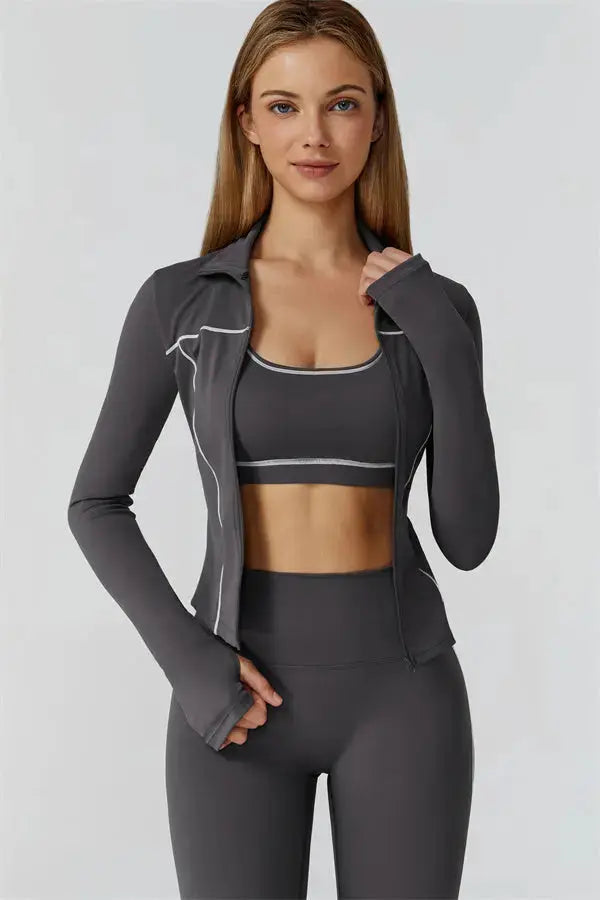 The Venus Zip Top Sports Bra Leggings 3-Piece Set Fitglutes Activewear Gymwear Sportswear & Workout Clothes