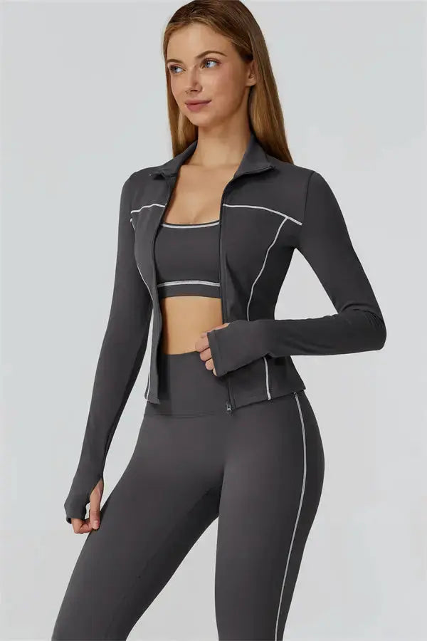 The Venus Zip Top Sports Bra Leggings 3-Piece Set Fitglutes Activewear Gymwear Sportswear & Workout Clothes