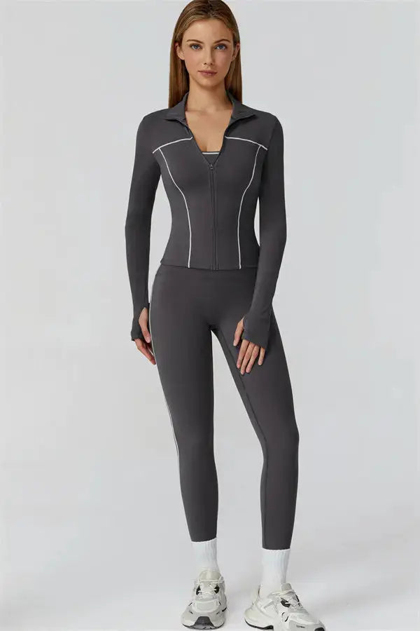 The Venus Zip Top Sports Bra Leggings 3-Piece Set Fitglutes Activewear Gymwear Sportswear & Workout Clothes