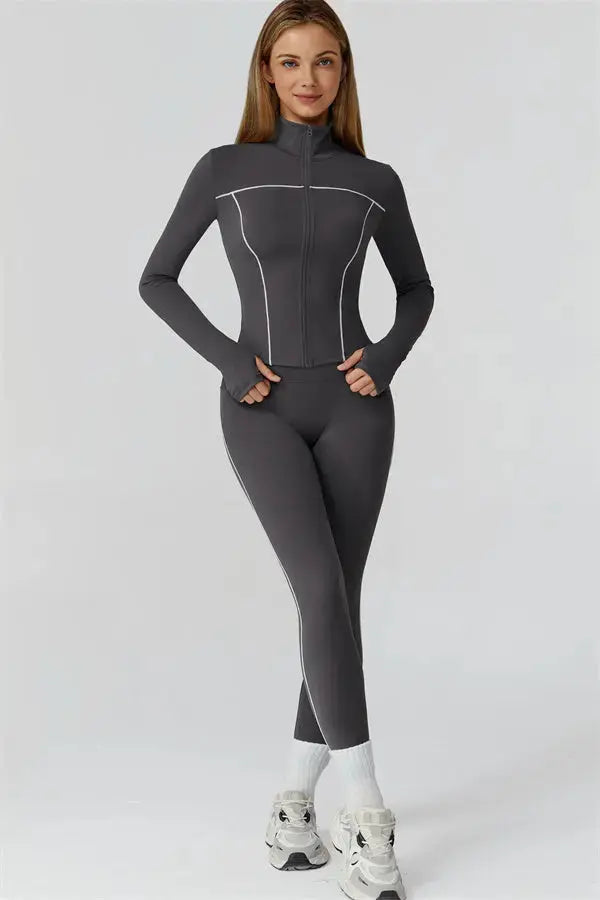 The Venus Zip Top Sports Bra Leggings 3-Piece Set Fitglutes Activewear Gymwear Sportswear & Workout Clothes