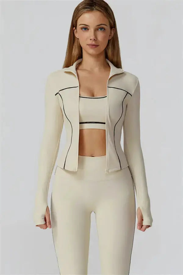 The Venus Zip Top Sports Bra Leggings 3-Piece Set Fitglutes Activewear Gymwear Sportswear & Workout Clothes