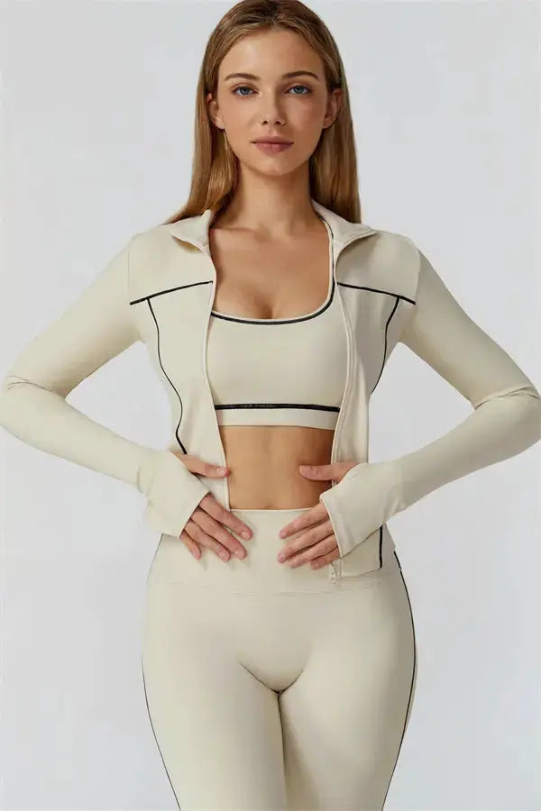 The Venus Zip Top Sports Bra Leggings 3-Piece Set Fitglutes Activewear Gymwear Sportswear & Workout Clothes