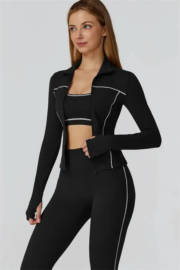 The Venus Zip Top Sports Bra Leggings 3-Piece Set Fitglutes Activewear Gymwear Sportswear & Workout Clothes