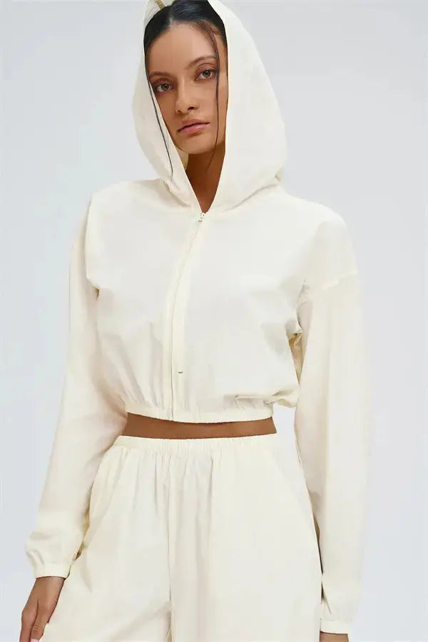 The Svelte UV protection Crop Hoodie Sweatpants 2-Piece Set Fitglutes Activewear Gymwear Sportswear & Workout Clothes