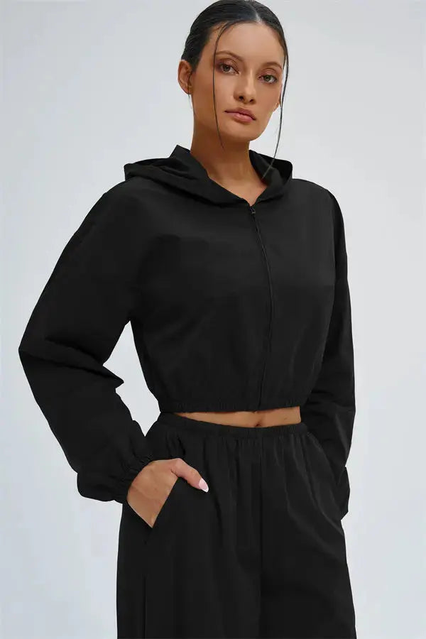 The Svelte UV protection Crop Hoodie Sweatpants 2-Piece Set Fitglutes Activewear Gymwear Sportswear & Workout Clothes