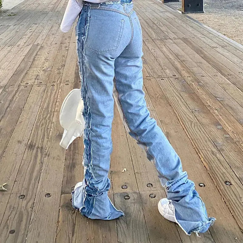 Flairé™ High Waist Straight Leg Jeans – Women’s Classic Blue Denim Pants