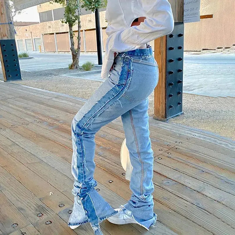 Flairé™ High Waist Straight Leg Jeans – Women’s Classic Blue Denim Pants