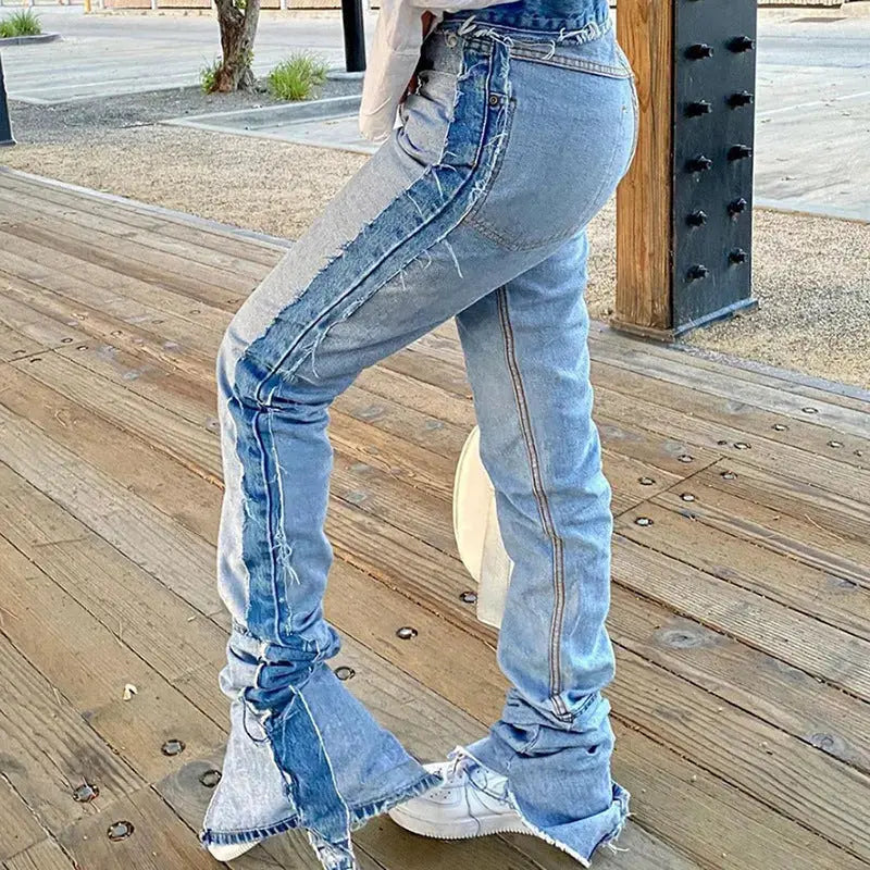 Flairé™ High Waist Straight Leg Jeans – Women’s Classic Blue Denim Pants