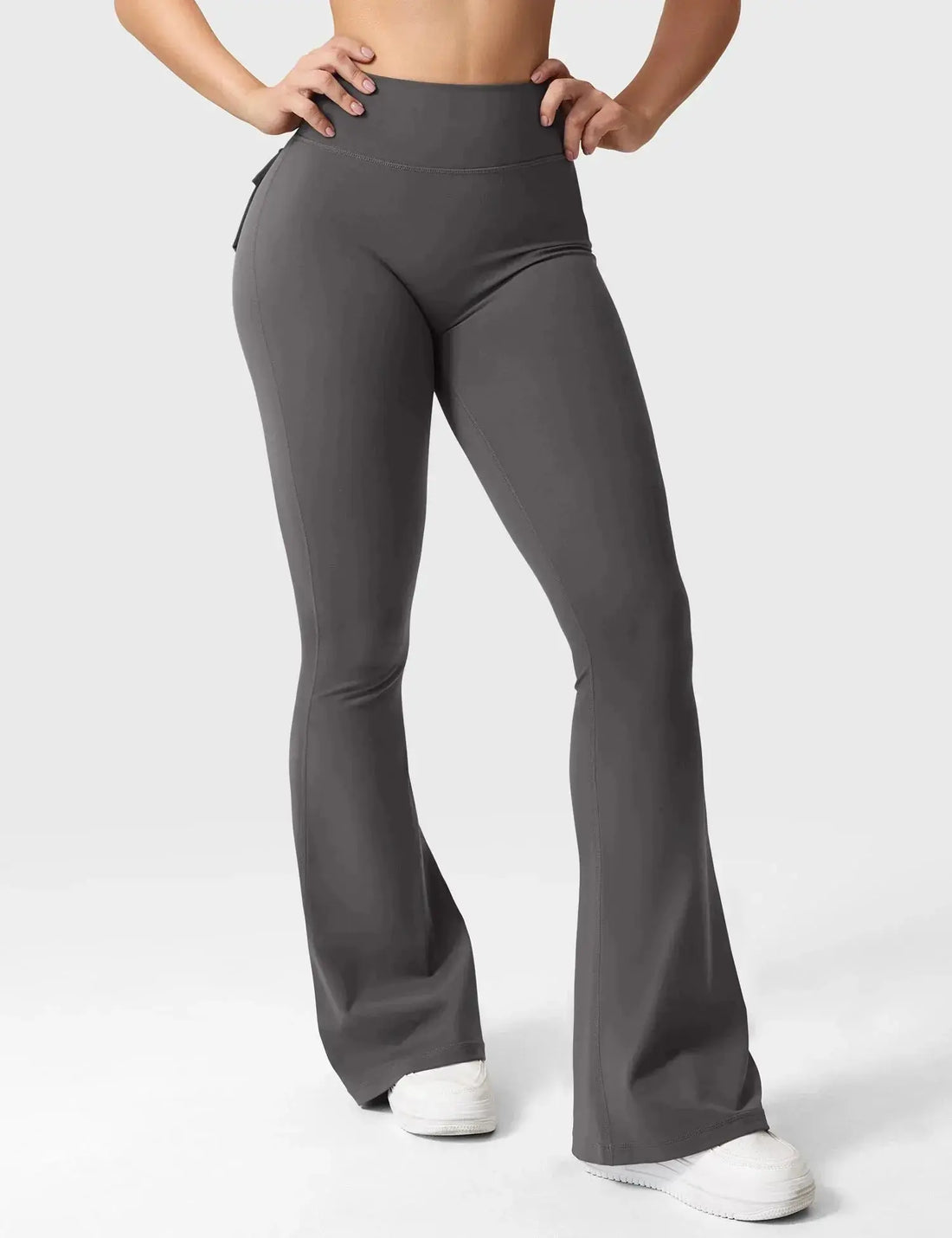 Flairé™ high waisted flare leggings with pockets, tummy control yoga pants, made for comfort and style during workouts.