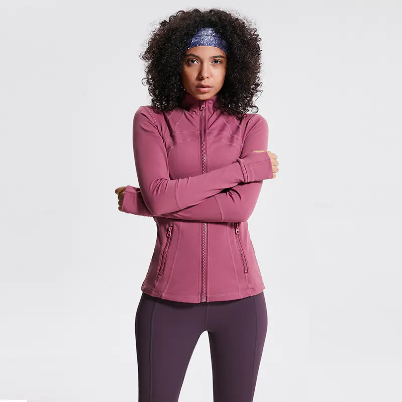 Women's Nylon Stretch Zip-Up Yoga Jacket for Fall/Winter
