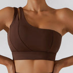 Flairé™ Ribbed One-Shoulder Yoga Bra – Stretch & Shockproof Support