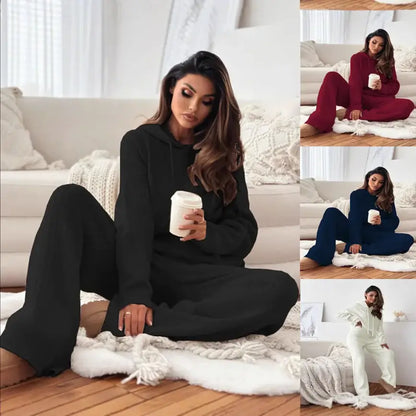 LÁVINE™ Women’s Hooded Two-Piece Lounge Set | Cozy Knit Autumn & Winter Outfit