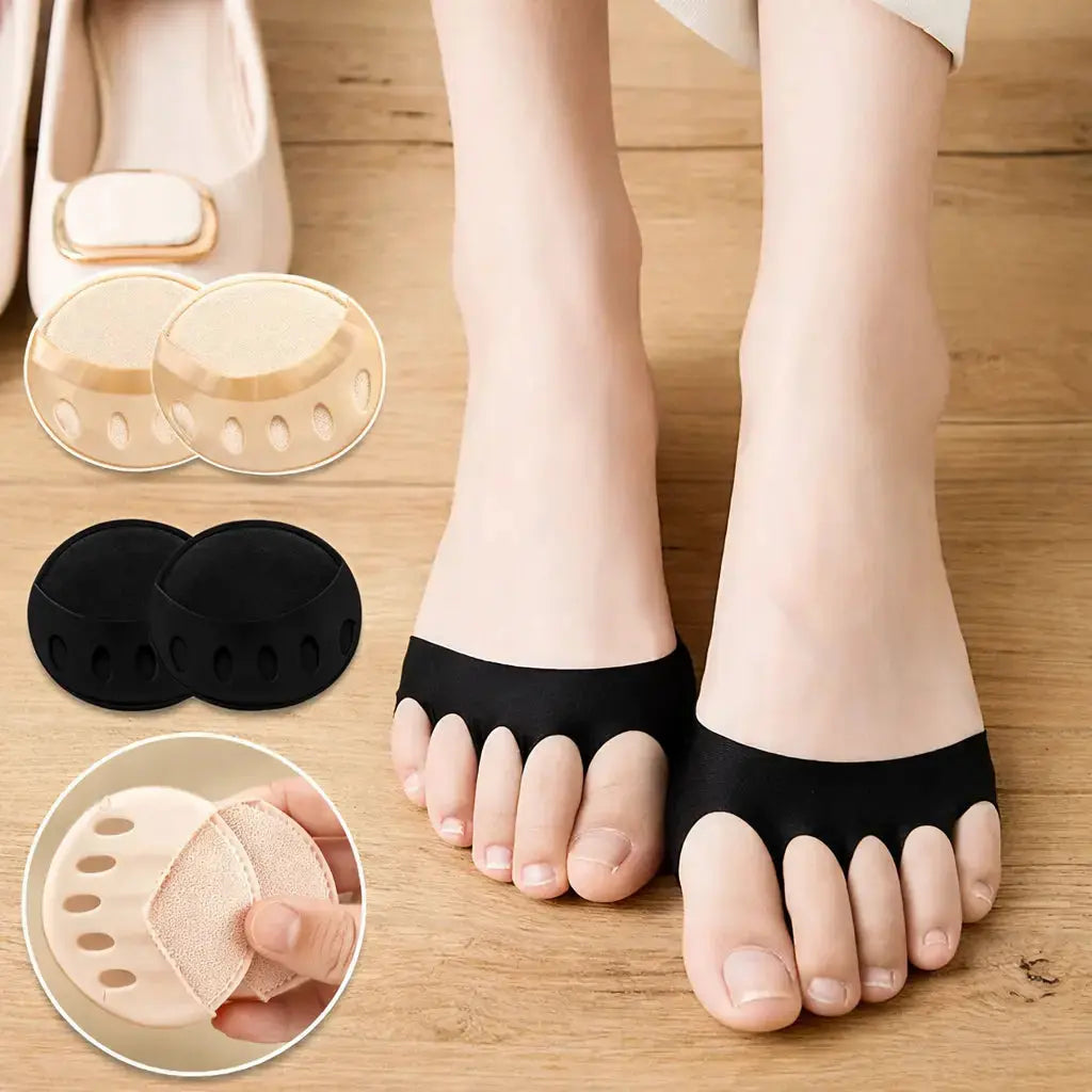 Hypes Inventory forefoot pads for high heels, 5-toe cushion insoles providing comfort and support for women's footwear.
