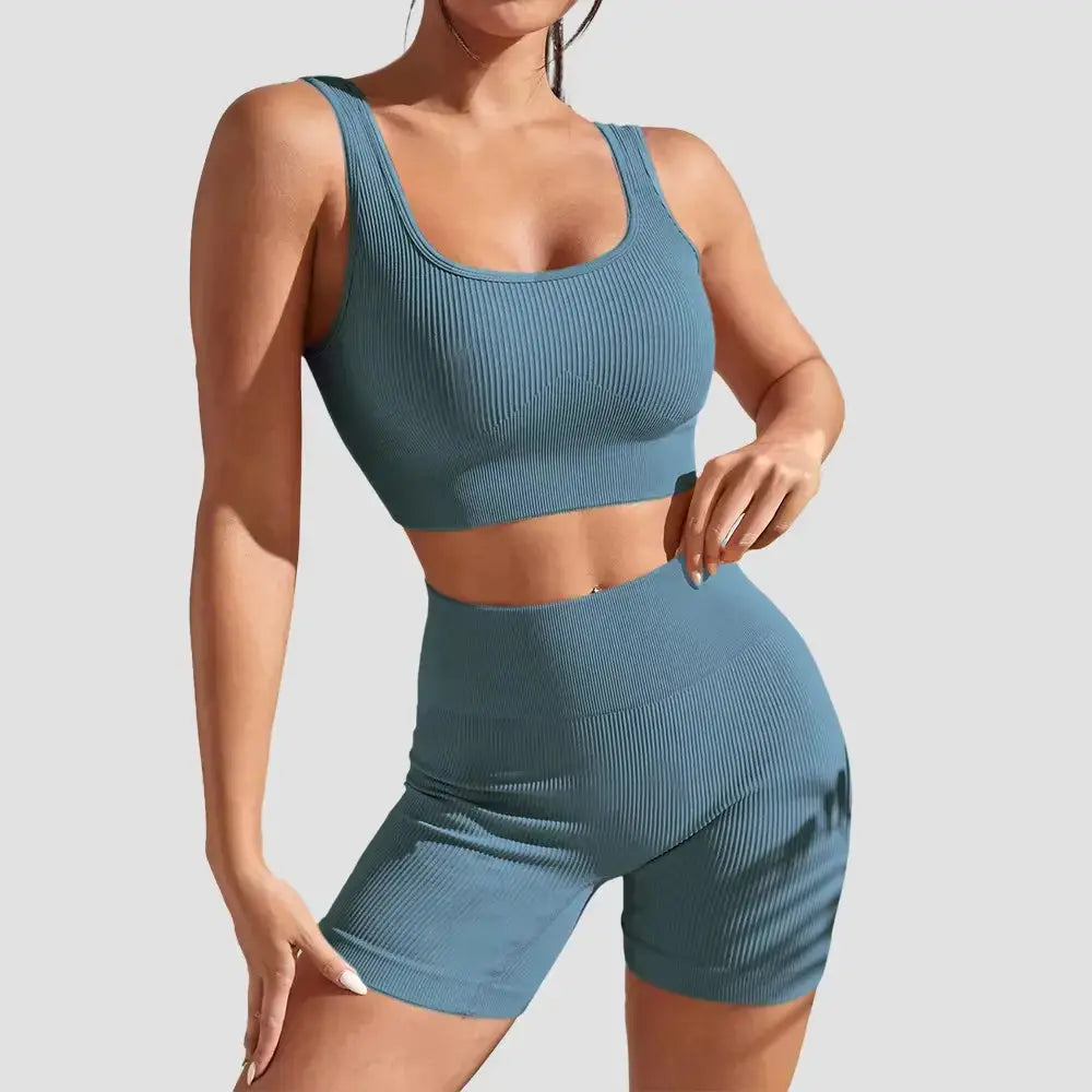 Women’s Flaire™ seamless high waist yoga set, activewear ensemble with fitted top and leggings, in soft stretch fabric for workout comfort.
