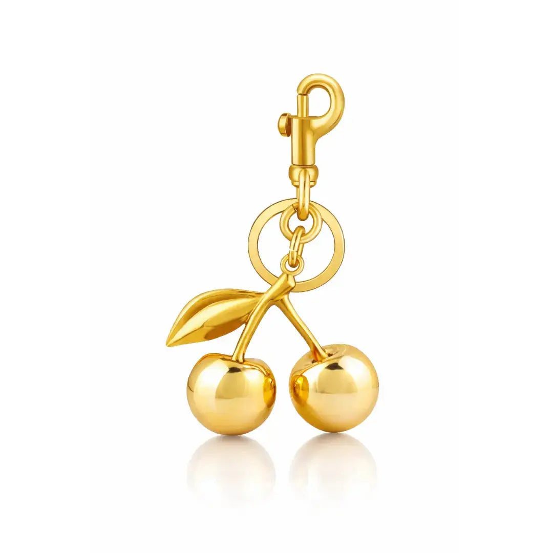 Red cherry purse charm and strawberry keychain for handbags, cute bag charm by Hypes Inventory, perfect gift for women.