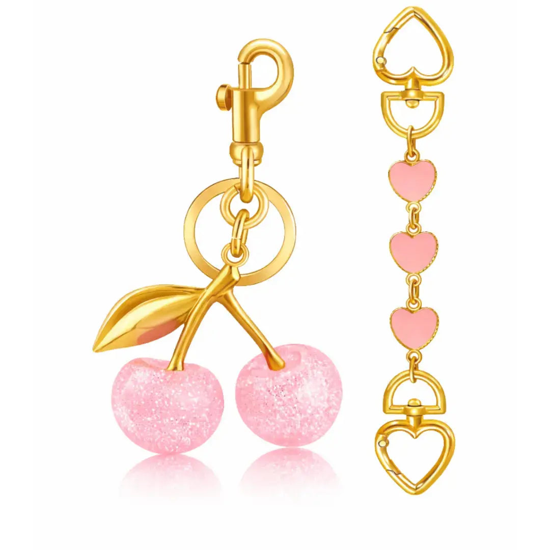 Red cherry purse charm and strawberry keychain for handbags, cute Hypes Inventory bag charm for women.