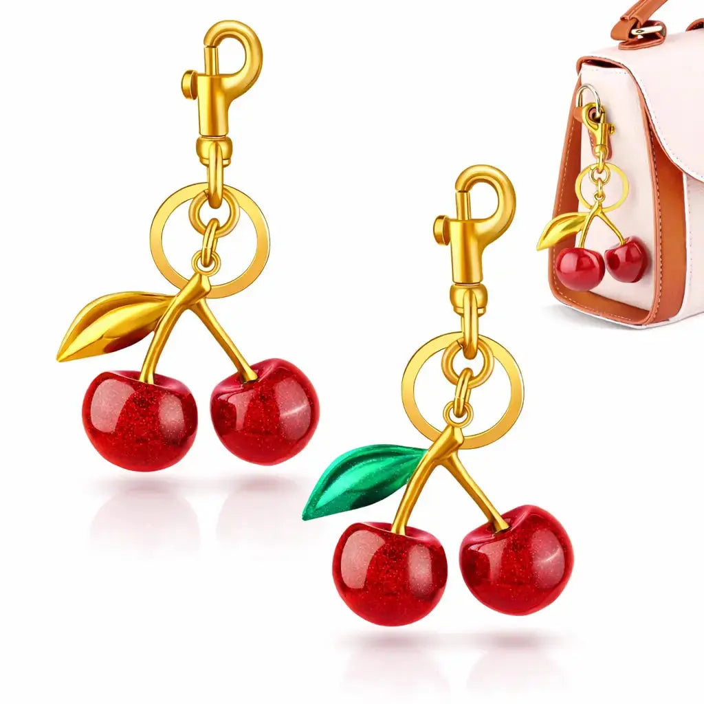 Red cherry and strawberry bag charm keychain from Hypes Inventory, perfect for handbags and gifting for women.