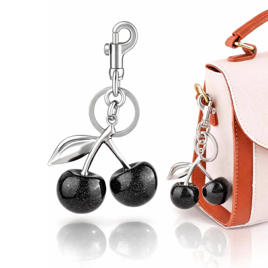 Red cherry purse charm keychain for handbags, cute strawberry-themed bag charm, perfect gift for women by Hypes Inventory