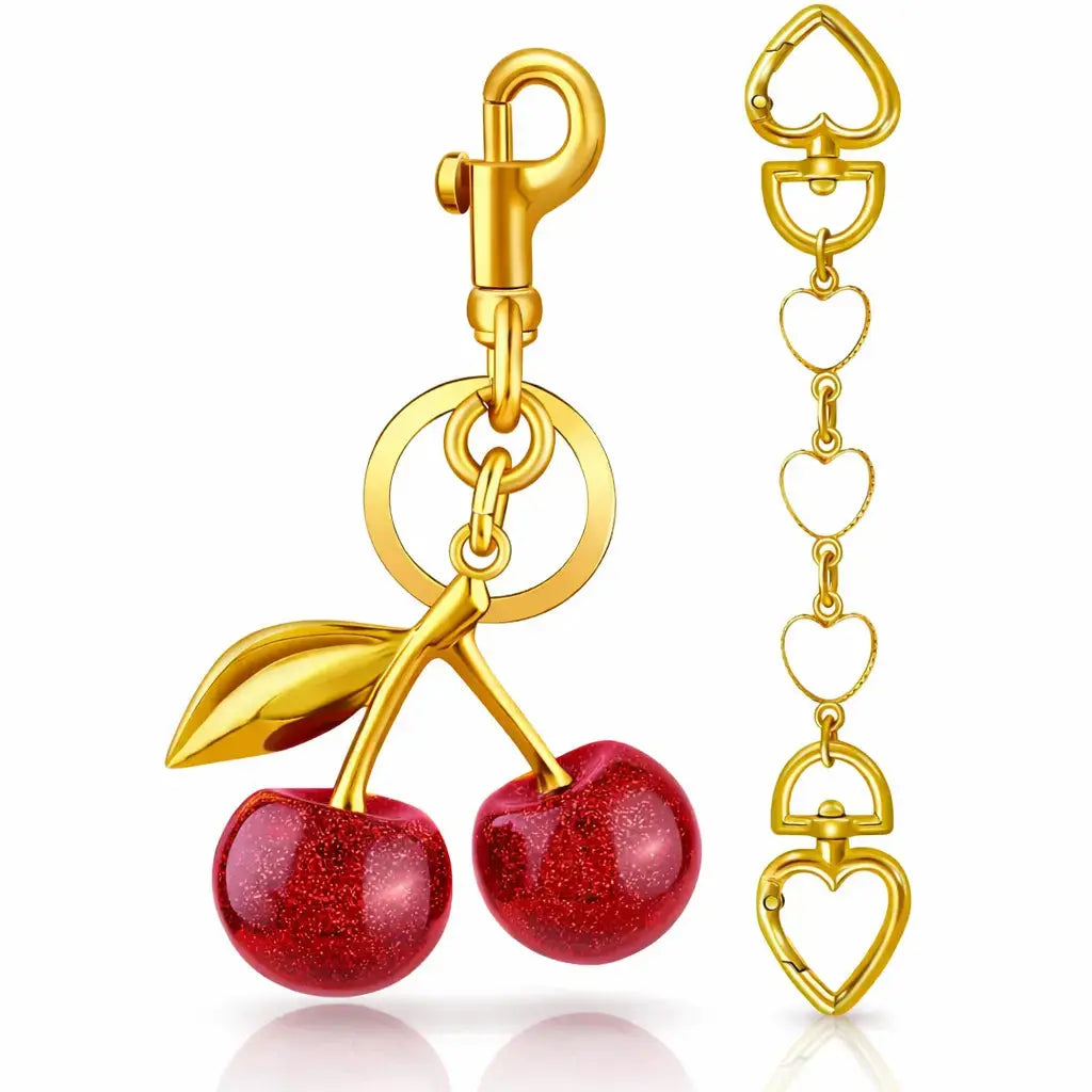 Red cherry bag charm and strawberry keychain for handbags, cute Hypes Inventory purse charm for women.