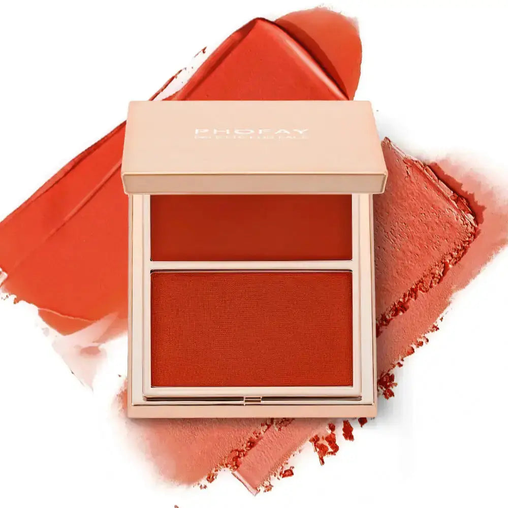 Hypes Inventory PHOFAY blush duo with cream and powder textures, featuring warm shades for a radiant, natural glow.