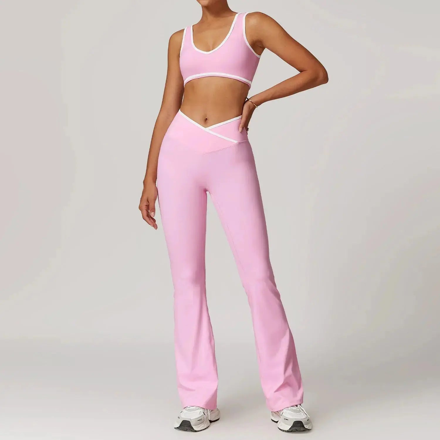 Women’s high waist yoga set by Hypes Inventory featuring a stylish fitness workout outfit in breathable fabric.