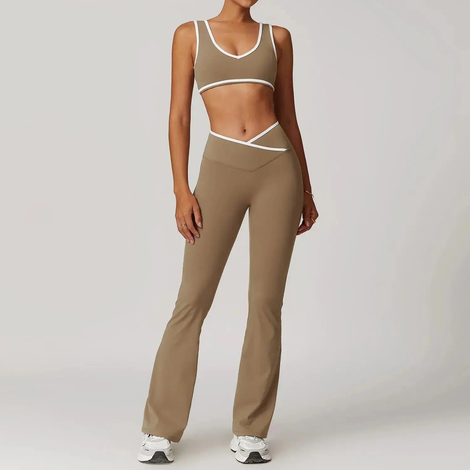 Women’s high waist yoga set by Hypes Inventory featuring a stylish cross design and comfortable fit for fitness workouts.