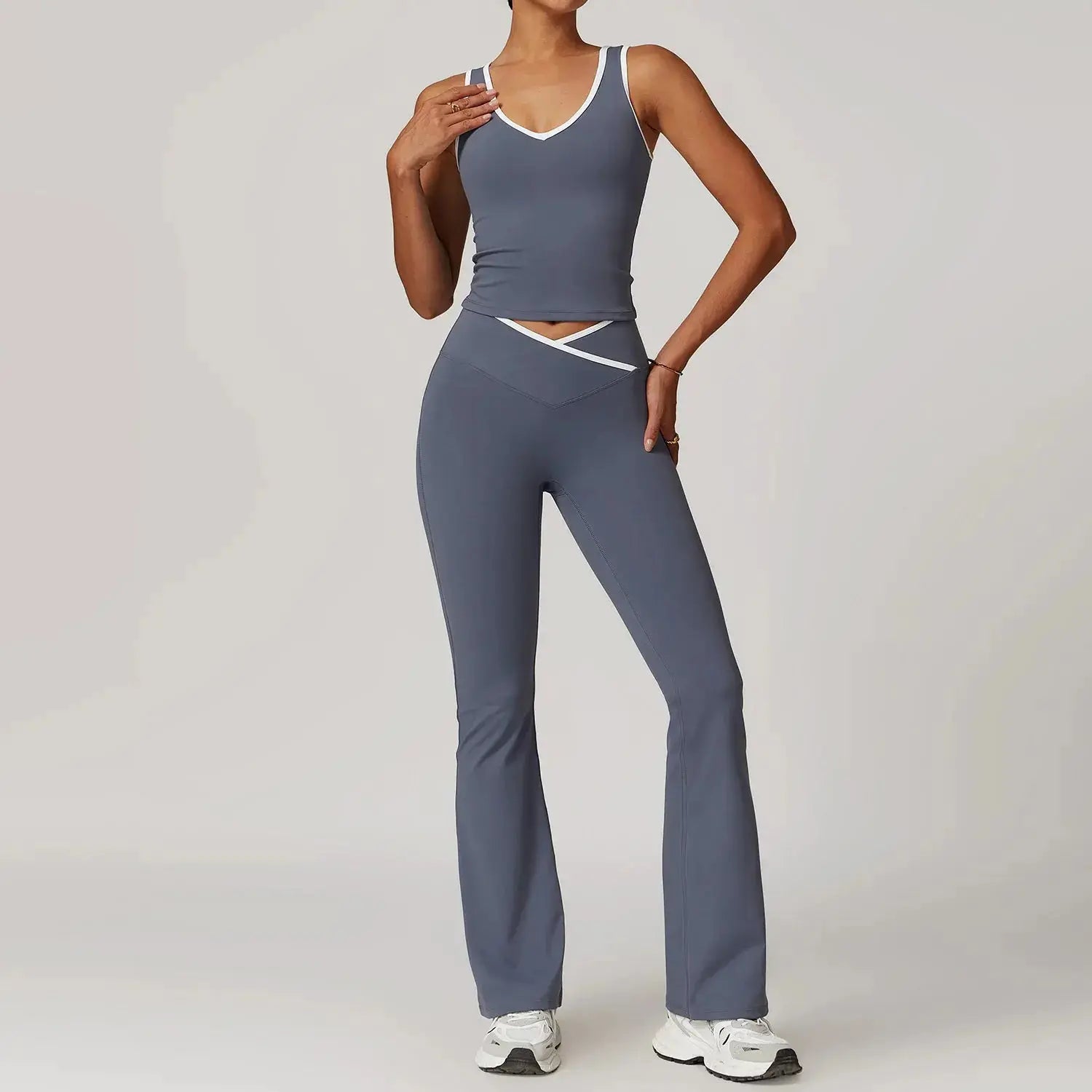 Women’s Flaire™ Cross High Waist Yoga Set by Hypes Inventory, featuring a fitted sports bra and matching leggings for workout.