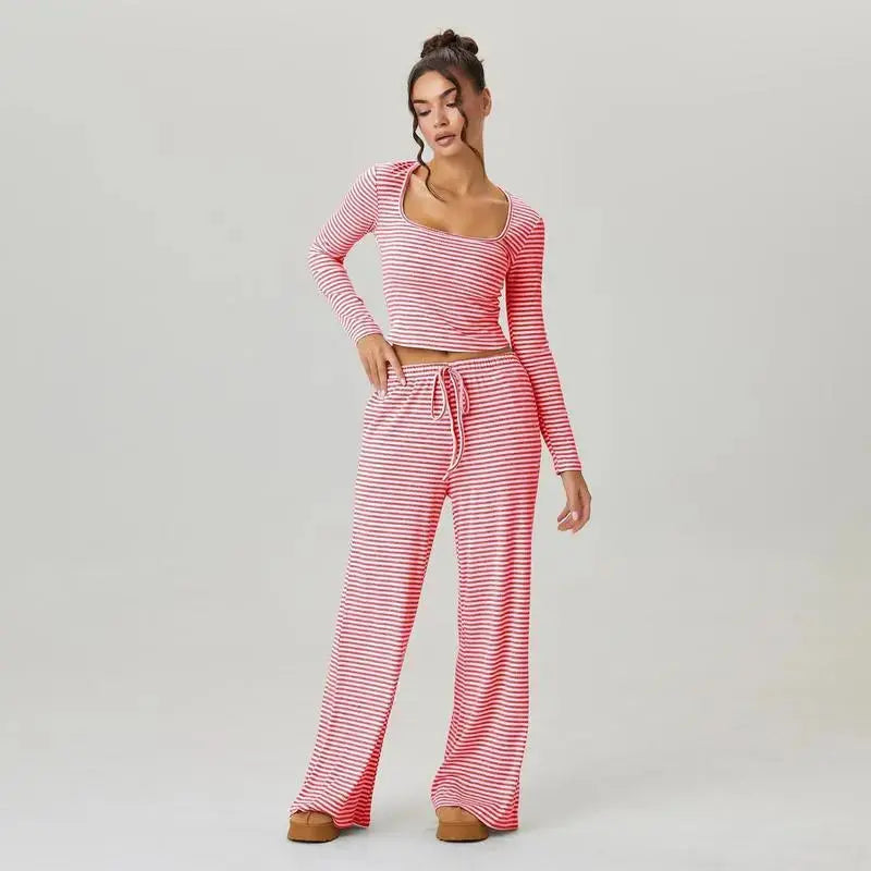 Hypes Inventory LÁVINE™ Stripe Lounge Set for women, square neck two-piece co-ord outfit with stylish stripe pattern.