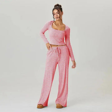 Hypes Inventory LÁVINE™ Stripe Lounge Set for women, square neck two-piece co-ord outfit with stylish stripe pattern.