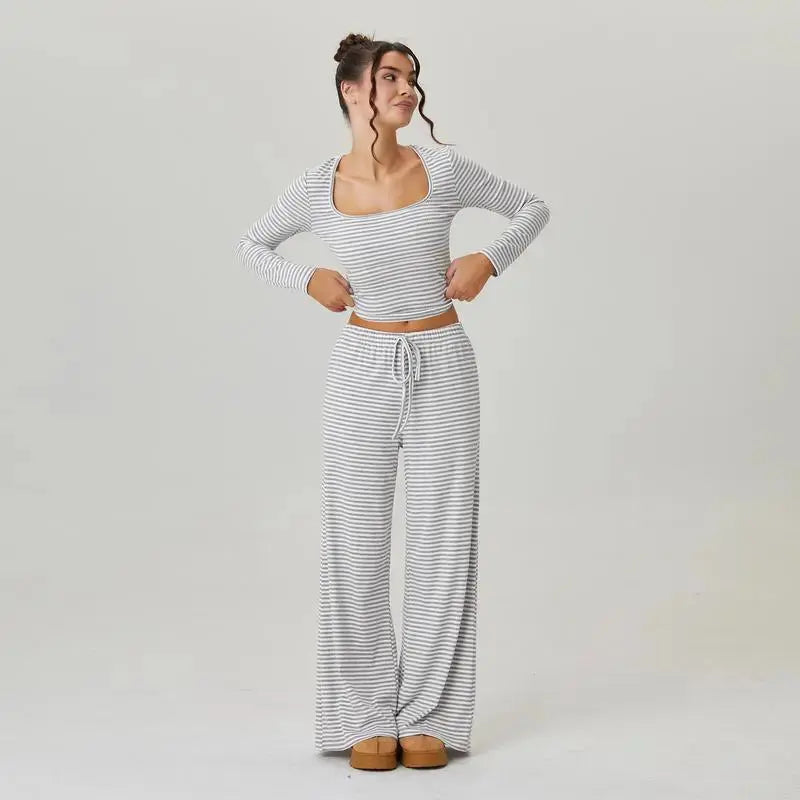 LÁVINE™ Stripe Lounge Set for women by Hypes Inventory, square neck two-piece co-ord set with stylish stripe pattern.