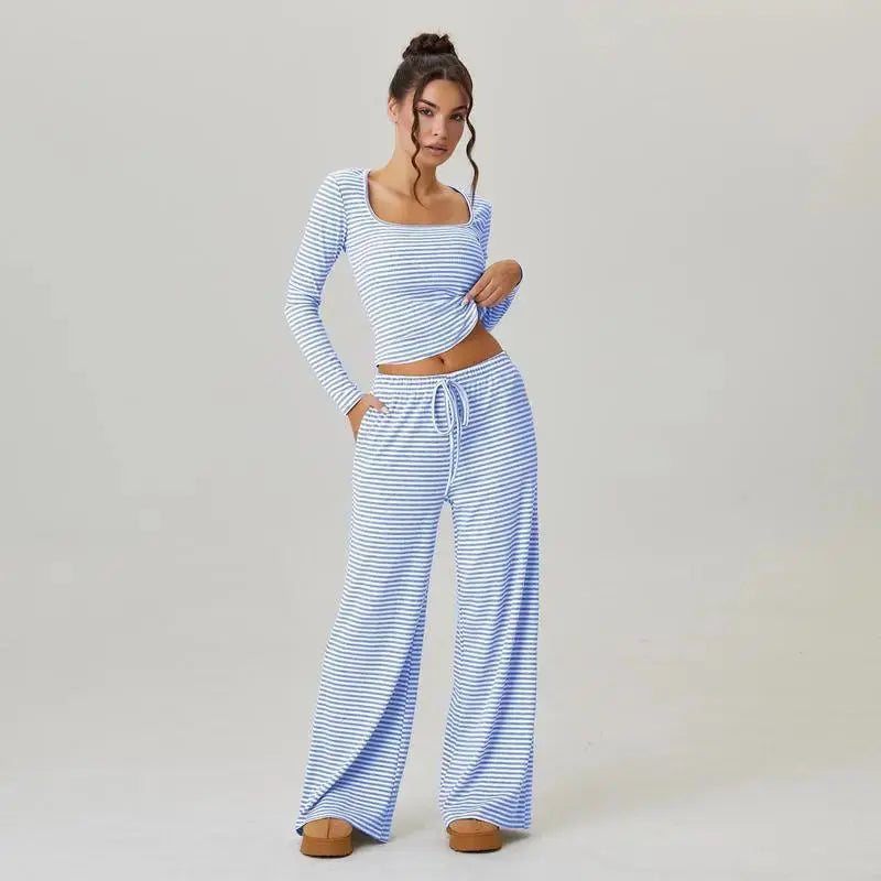 Hypes Inventory LÁVINE™ Stripe Lounge Set for women, square neck two-piece co-ord outfit with stylish striped design.