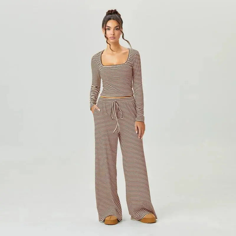 Hypes Inventory LÁVINE™ Stripe Lounge Set for women, square neck two-piece co-ord outfit with stylish stripe pattern.