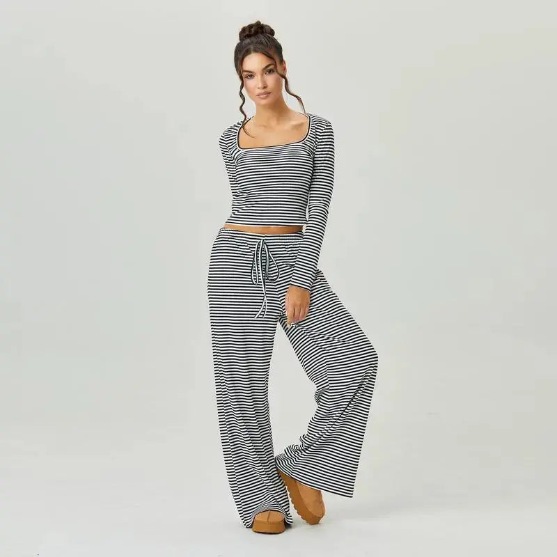 Hypes Inventory LÁVINE™ Stripe Lounge Set for women, square neck two-piece co-ord outfit with stylish striped pattern.