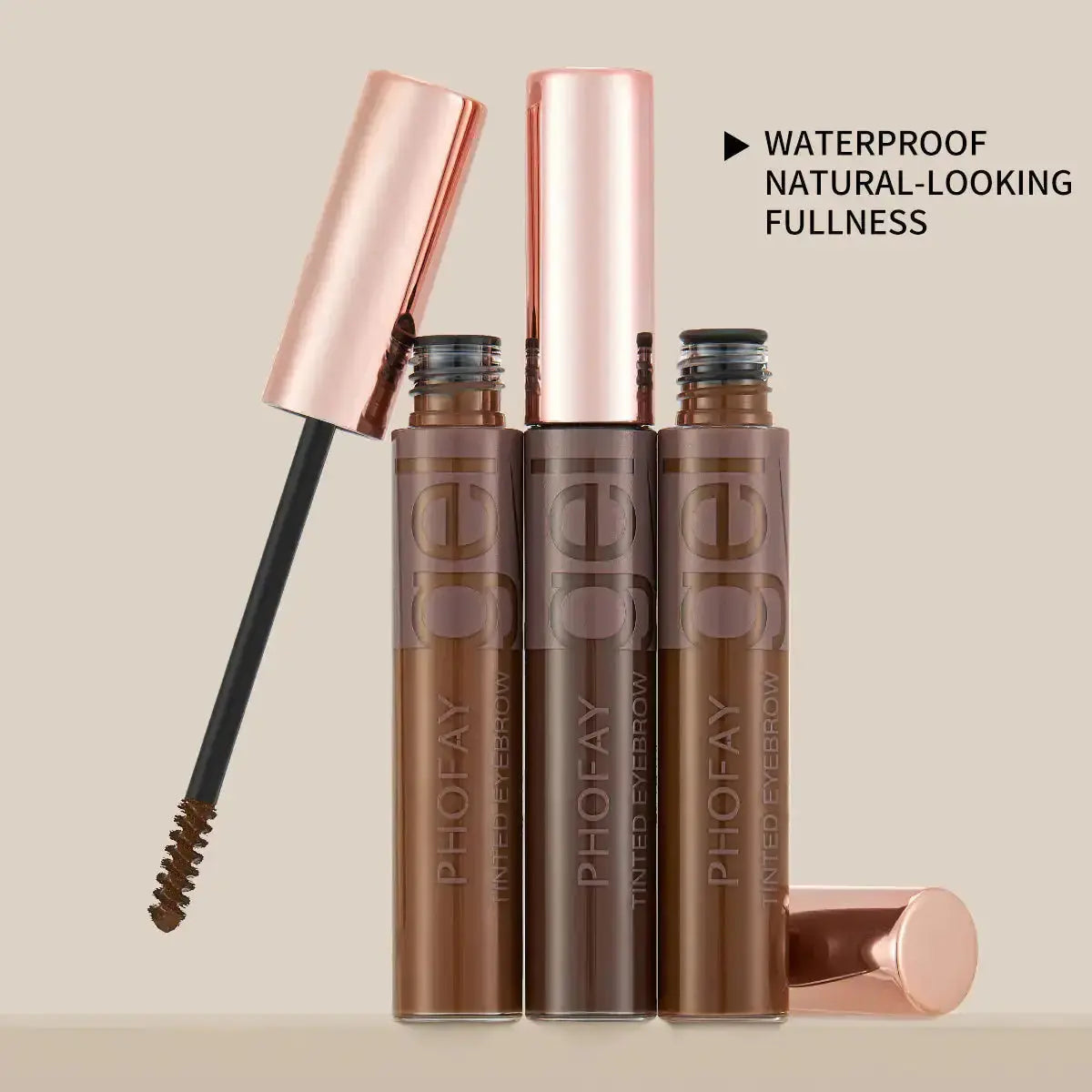 Hypes Inventory PHOFAY tinted eyebrow gel applied to well-groomed eyebrows, showcasing natural color and smooth finish.