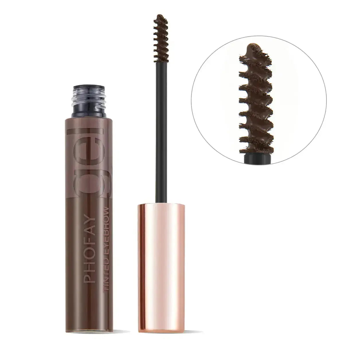 Hypes Inventory PHOFAY tinted eyebrow gel in a small jar with a brush applicator, designed for defining and shaping eyebrows.