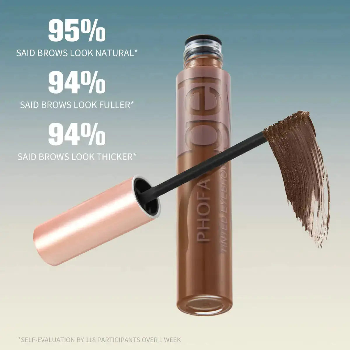 Hypes Inventory PHOFAY tinted eyebrow gel applied to eyebrows, showcasing natural color and shaping for a polished look.