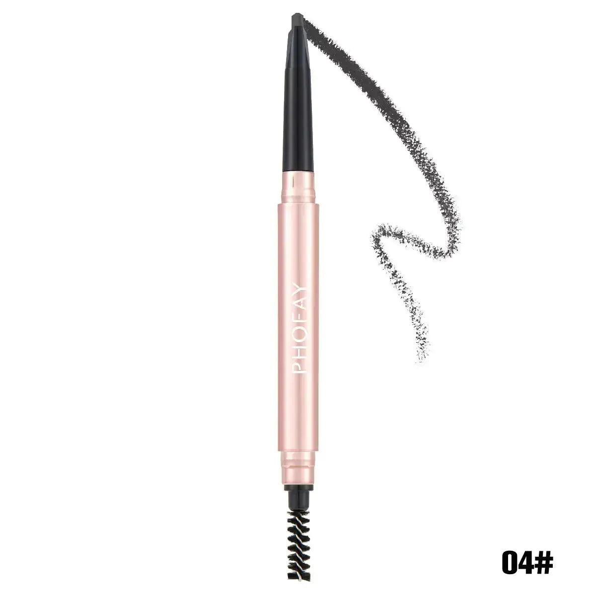 Hypes Inventory PHOFAY waterproof eyebrow pencil with spoolie for natural, defined brows, shown with pencil and spoolie brush.