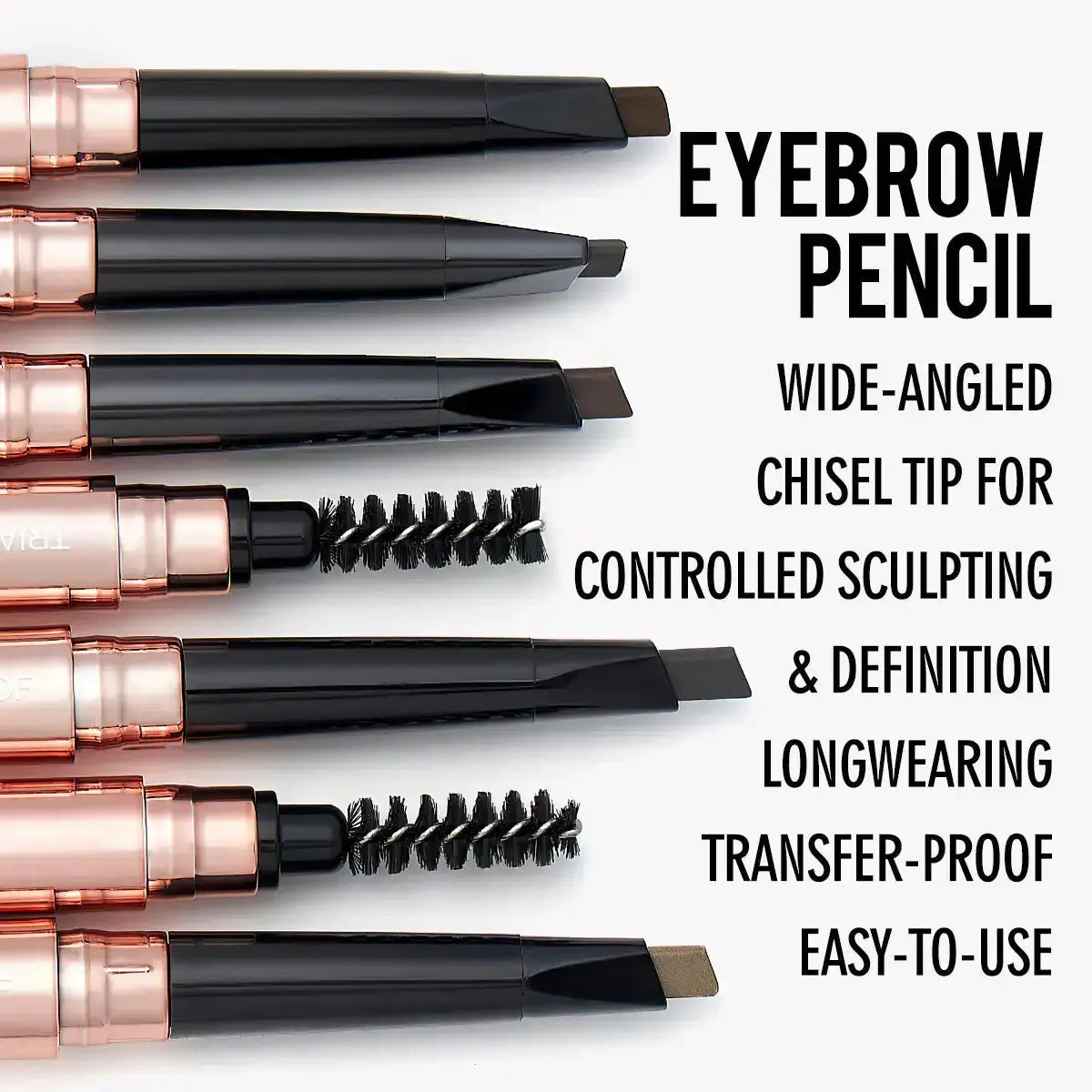 Hypes Inventory PHOFAY waterproof eyebrow pencil with spoolie for natural, defined eyebrows, shown in close-up.