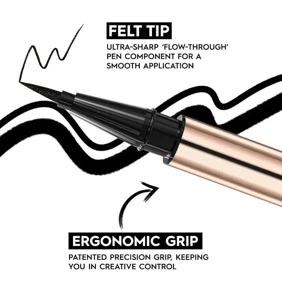 Hypes Inventory waterproof liquid eyeliner pen with precise tip, smudge-proof black eyeliner for defined eye look.