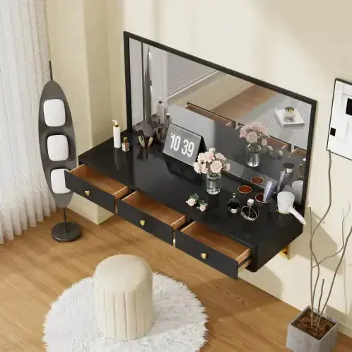 Floating Shelf With Drawer, Multi-Purpose Wall-Mounted Vanity Table, Mounted Desk, Floating Table For Bedroom Hypes Inventory